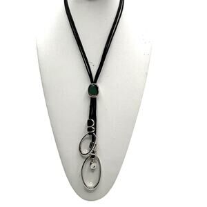 Chico's Bolo Style Necklace Black Silver Tone Y-Drop Cowgirl Western NWT